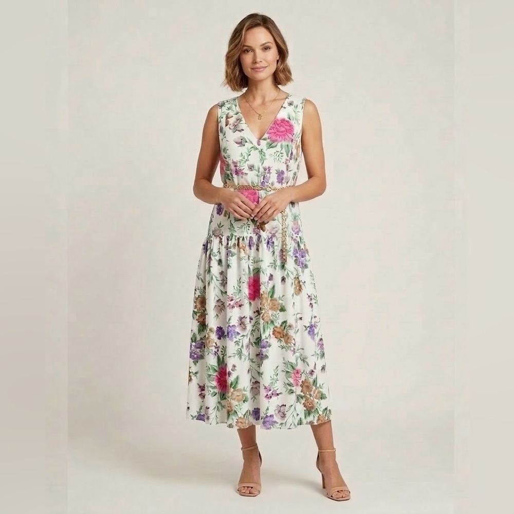 Julia Jordan Floral Midi Dress | Easter Spring Garden Party Dress | Size 14